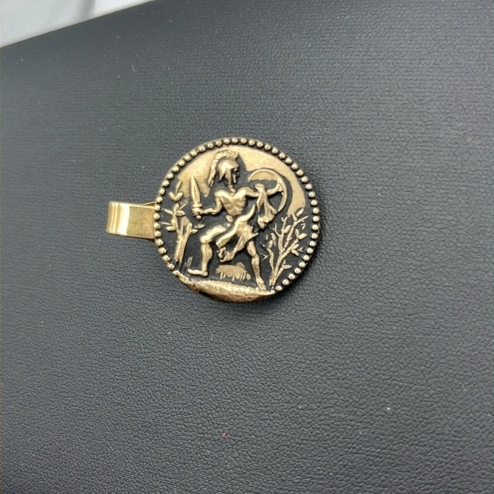 Goldtone vintage warrior knight sword shield protector statement tie button clip